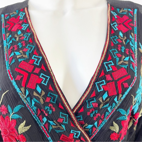 Anthropologie Dress Black Embroidered Wrap Not So Serious Size S Long Sleeve - Picture 5 of 13